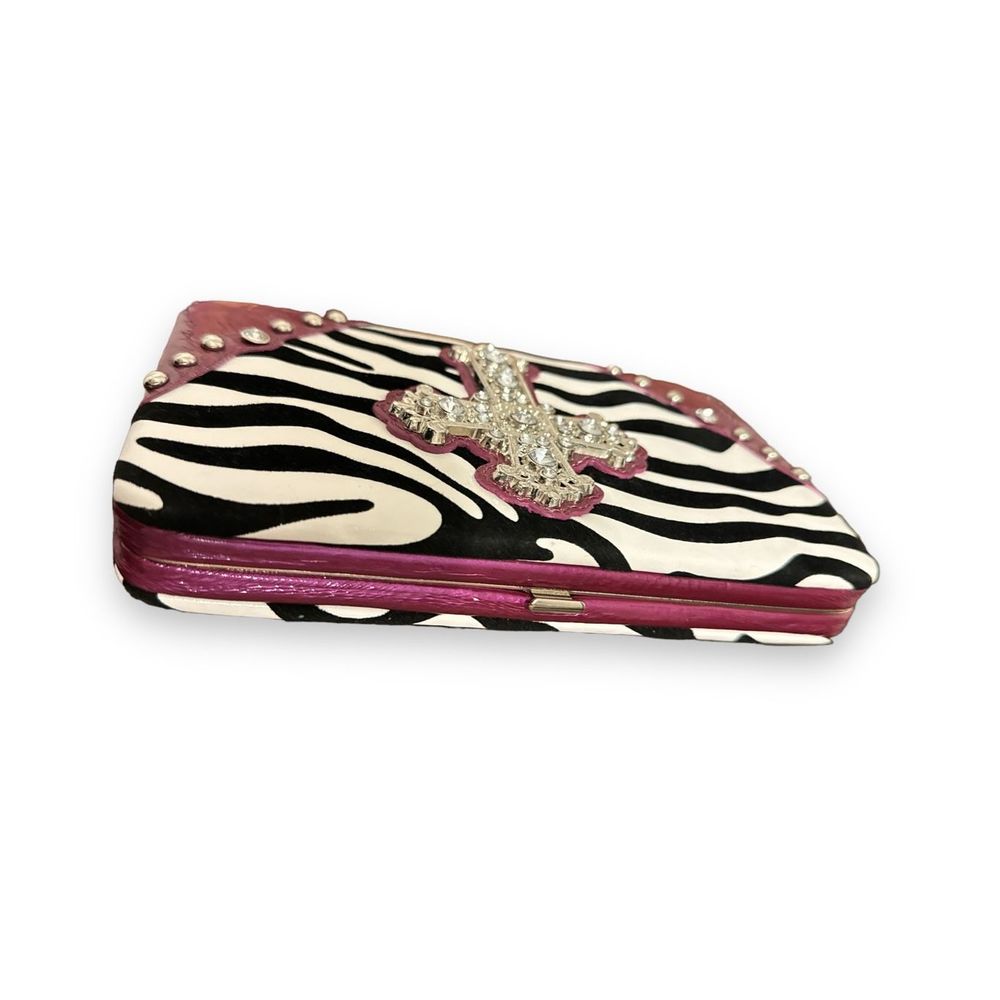 Purple Zebra Print Rhinestone Cross wallet - Picture 6 of 7